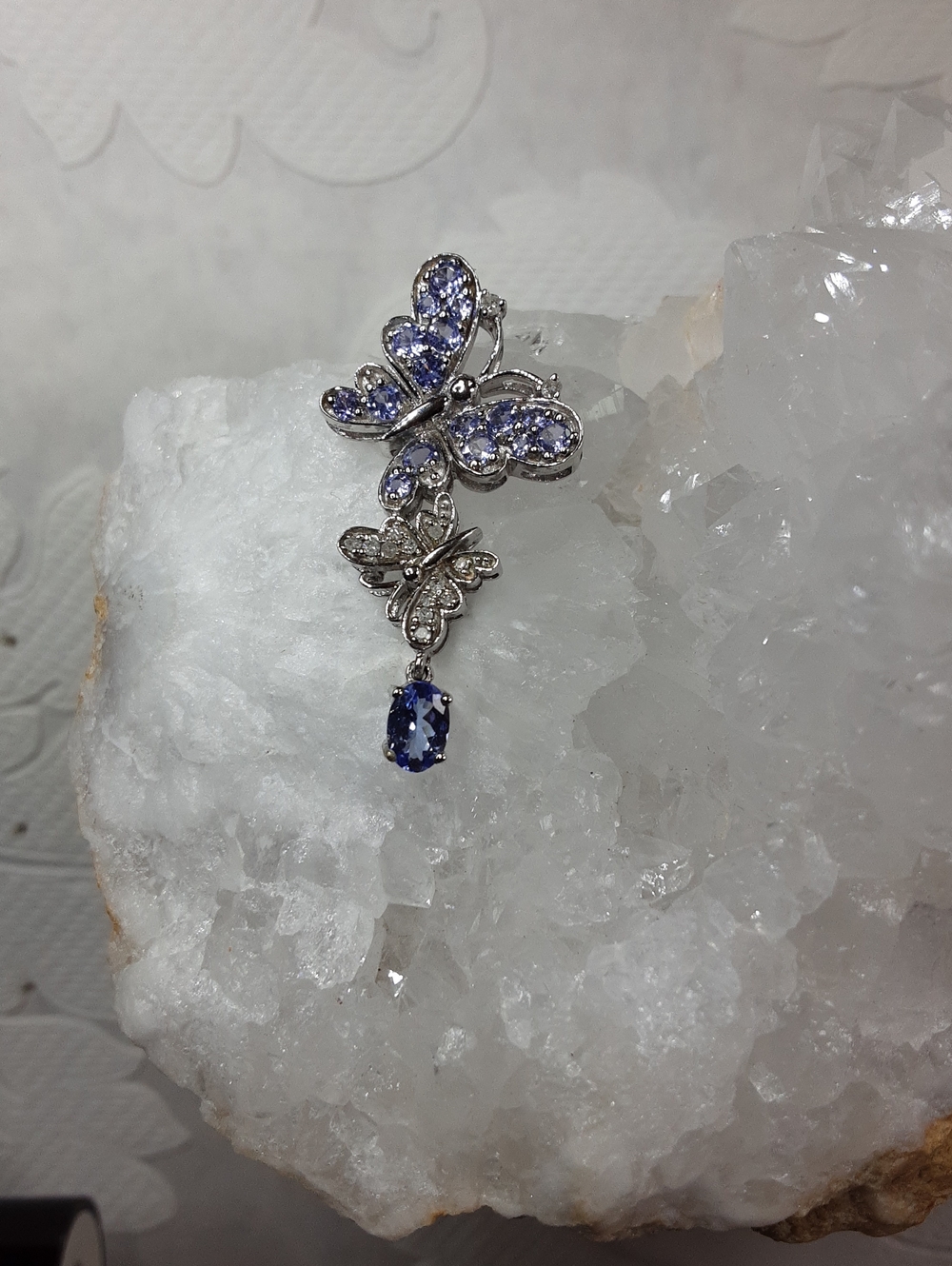 925 tanzanite, diamond butterfly slide pendant.
